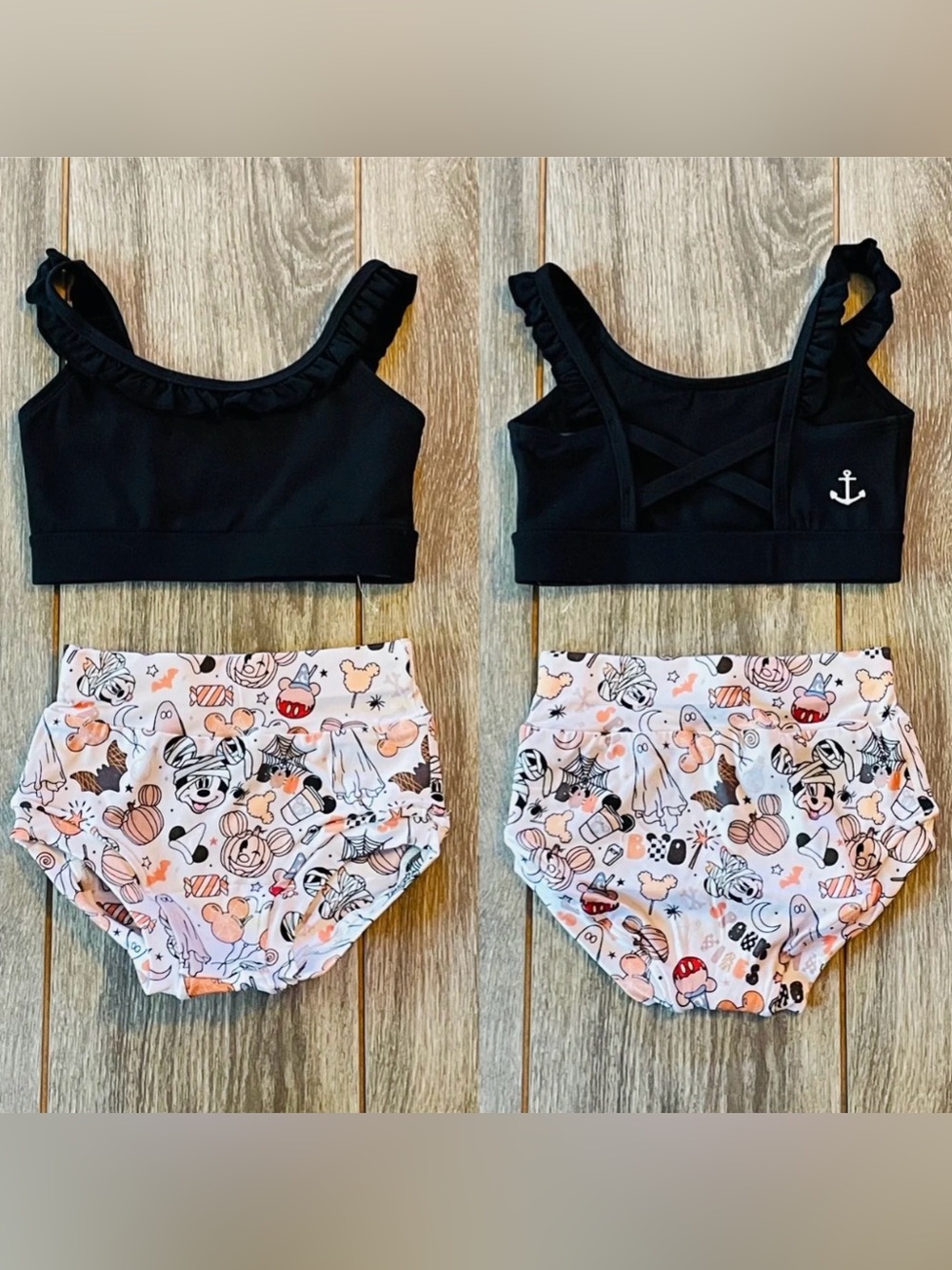 New Anchor Black Ruffle Top & Custom Halloween Mickey Briefs 2PC Dance Set
